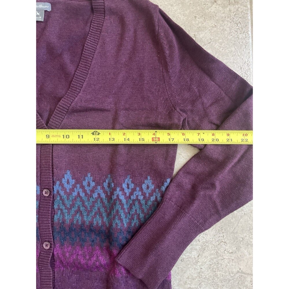 Eddie Bauer Women Fair Isle Cardigan Sweater Maroon Size M Cotton Machine Wash - Picture 5 of 6